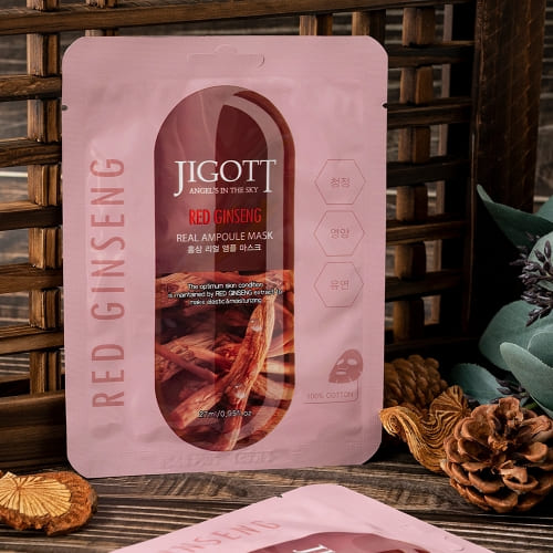 JIGOTT Red Ginseng Real Ampoule Mask, Elasticity + Nourishment , Ginseng Extract — Wholesale K-Beauty
