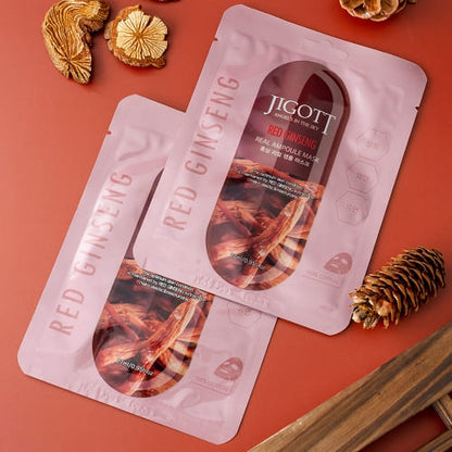 JIGOTT Red Ginseng Real Ampoule Mask,  Elasticity + Nourishment , Ginseng Extract — Wholesale K-Beauty
