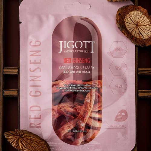 JIGOTT Red Ginseng Real Ampoule Mask,  Elasticity + Nourishment , Ginseng Extract — Wholesale K-Beauty