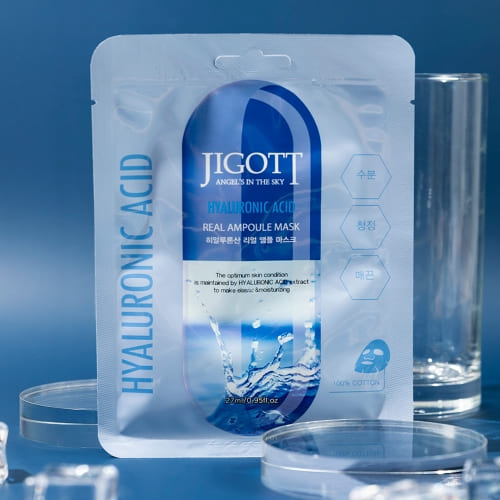 Jigott Hyaluronic Acid Real Ampoule Mask, Deep Hydration, Skin Elasticity — Wholesale K-Beauty