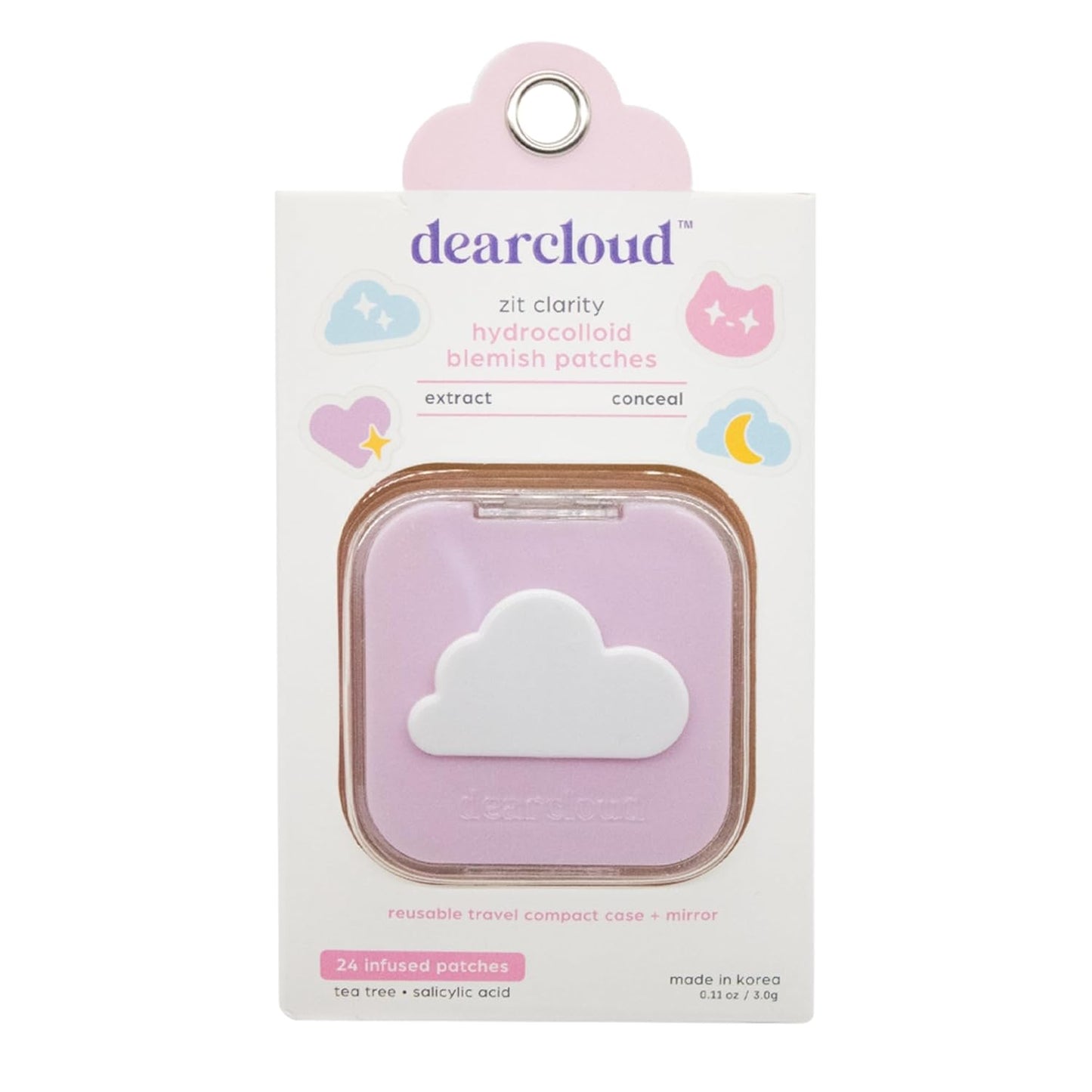 Dearcloud – Zit Clarity Blemish Patches (24ct + Compact Case) – Hydrocolloid Acne Spot Treatment with Salicylic Acid & Tea Tree – Wholesale K-Beauty