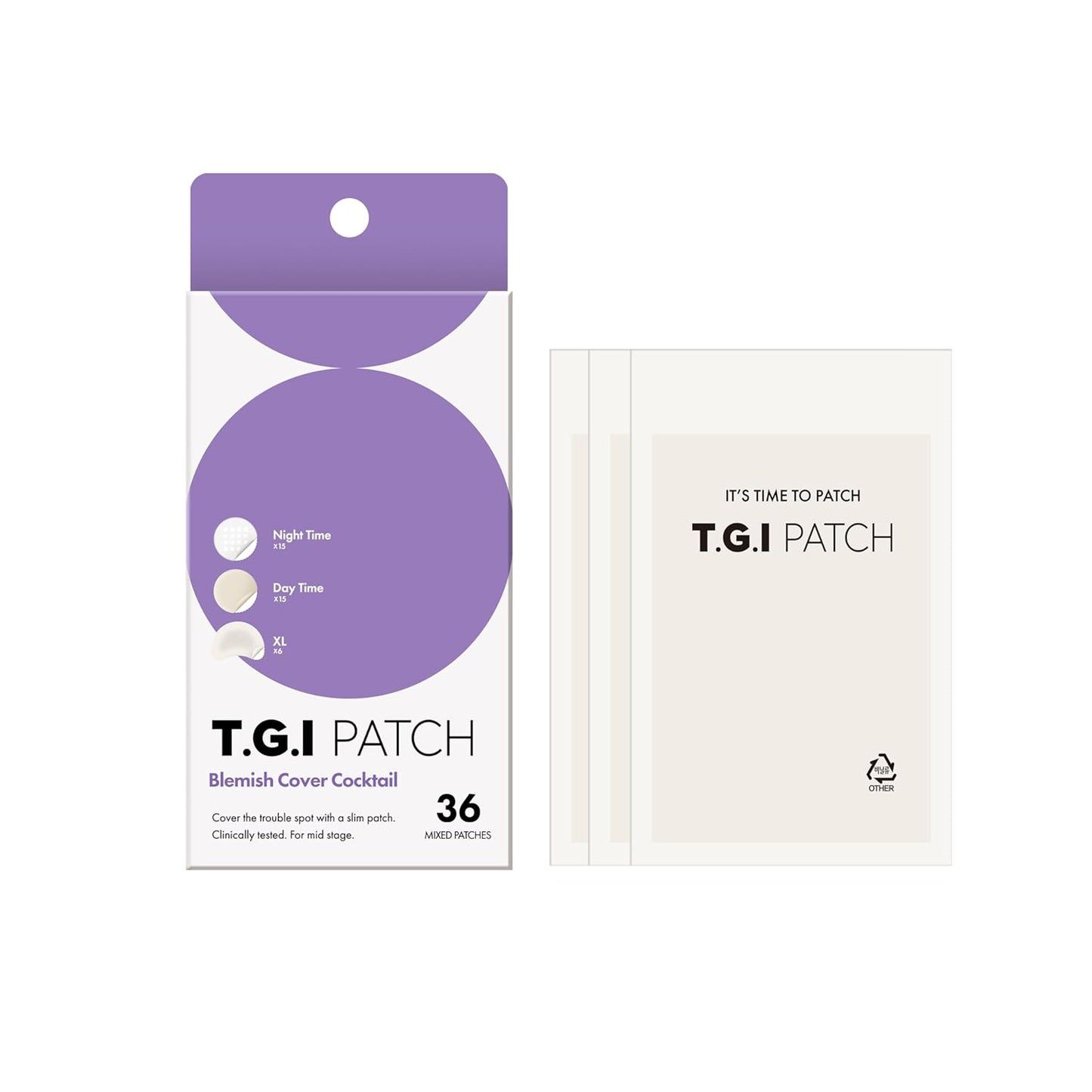 TGI PATCH Blemish Cover Cocktail (Variety Pack) - Hydrocolloid Patches for Mid-Stage of Skin Trouble (36pc), Day and Night patches plus XL size | Wholsale K-Beauty