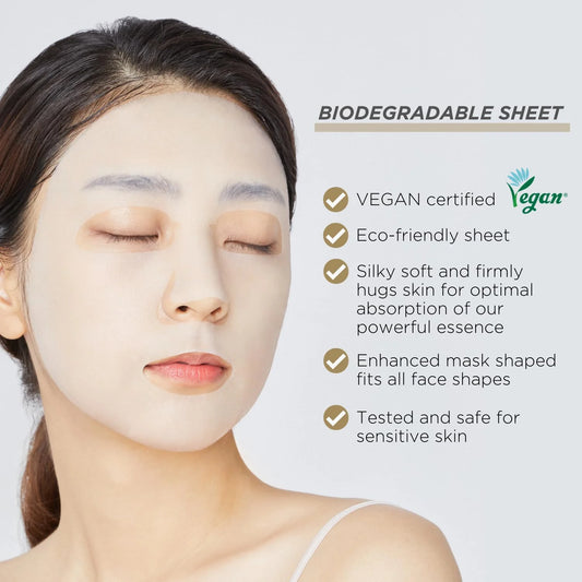 Clinically tested vegan sheet mask description showing safety for sensitive skin